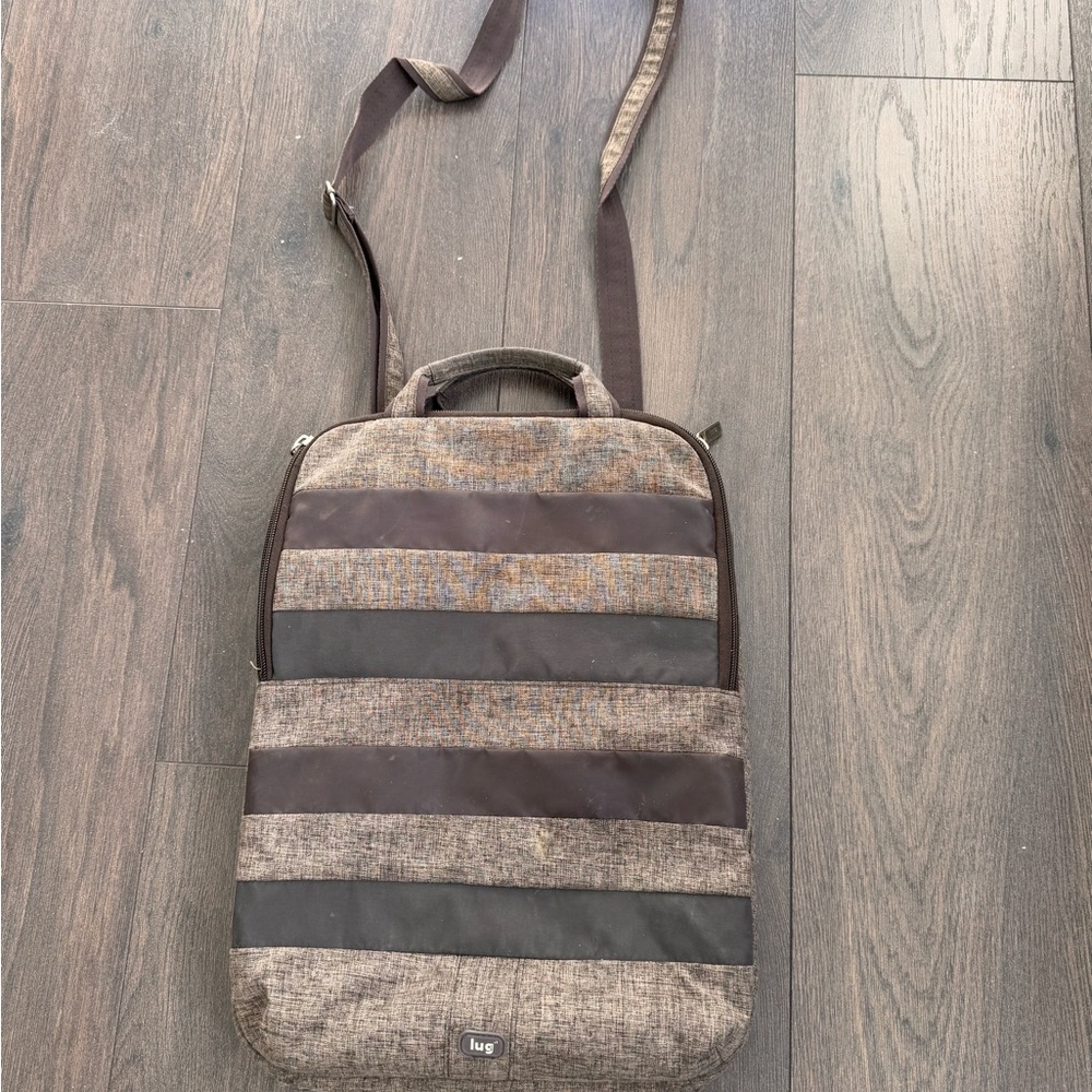 Brown Lug Laptop Bag with handles plus optional crossbody strap